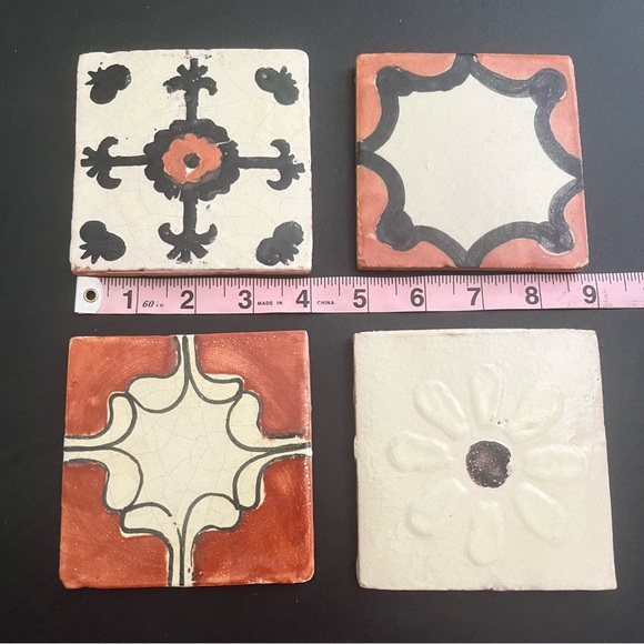 Mexican Hand Painted Terra-Cotta Talavera Vintage Tiles Set of 4 - Picture 11 of 14
